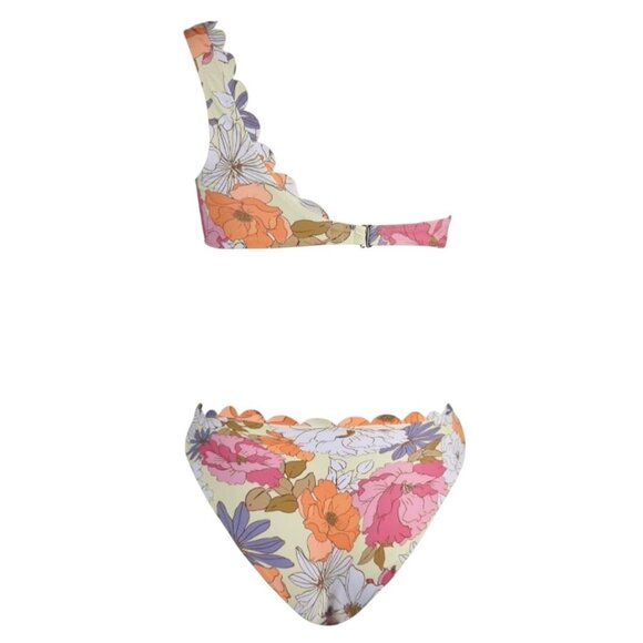 Cupshe Women’s Floral One-Shoulder Bikini M Pink Scalloped Mid-Rise Two-Piece - Picture 5 of 10